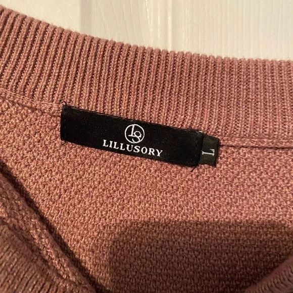 LILLUSORY mauve pink women’s high low waffle knit sweater - Picture 5 of 7